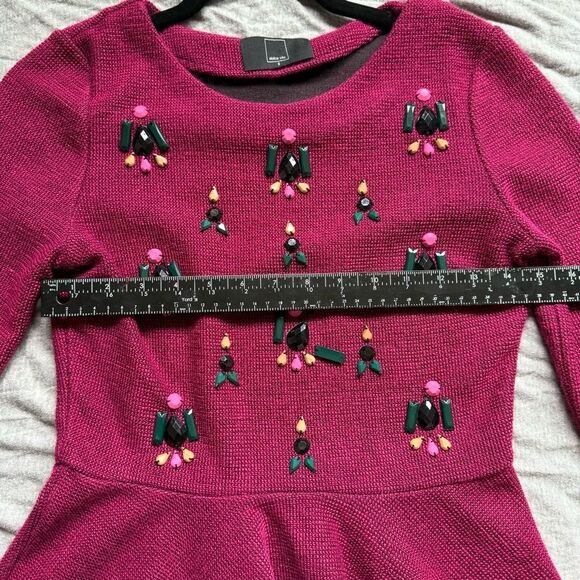 Sz Small Dolce Vita Pink Purple Peplum Beaded Quarter Sleeve Knit Blouse - Picture 3 of 7